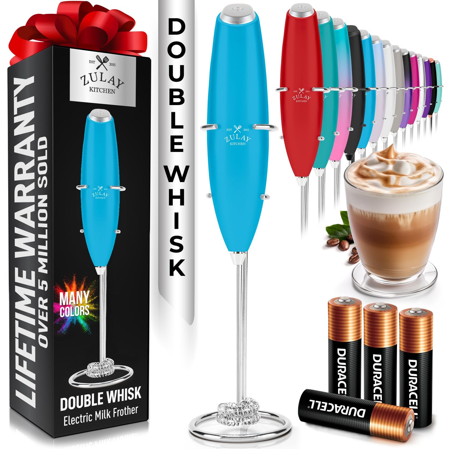 Zulay Milk Boss Frother Wand with Stand & Batteries