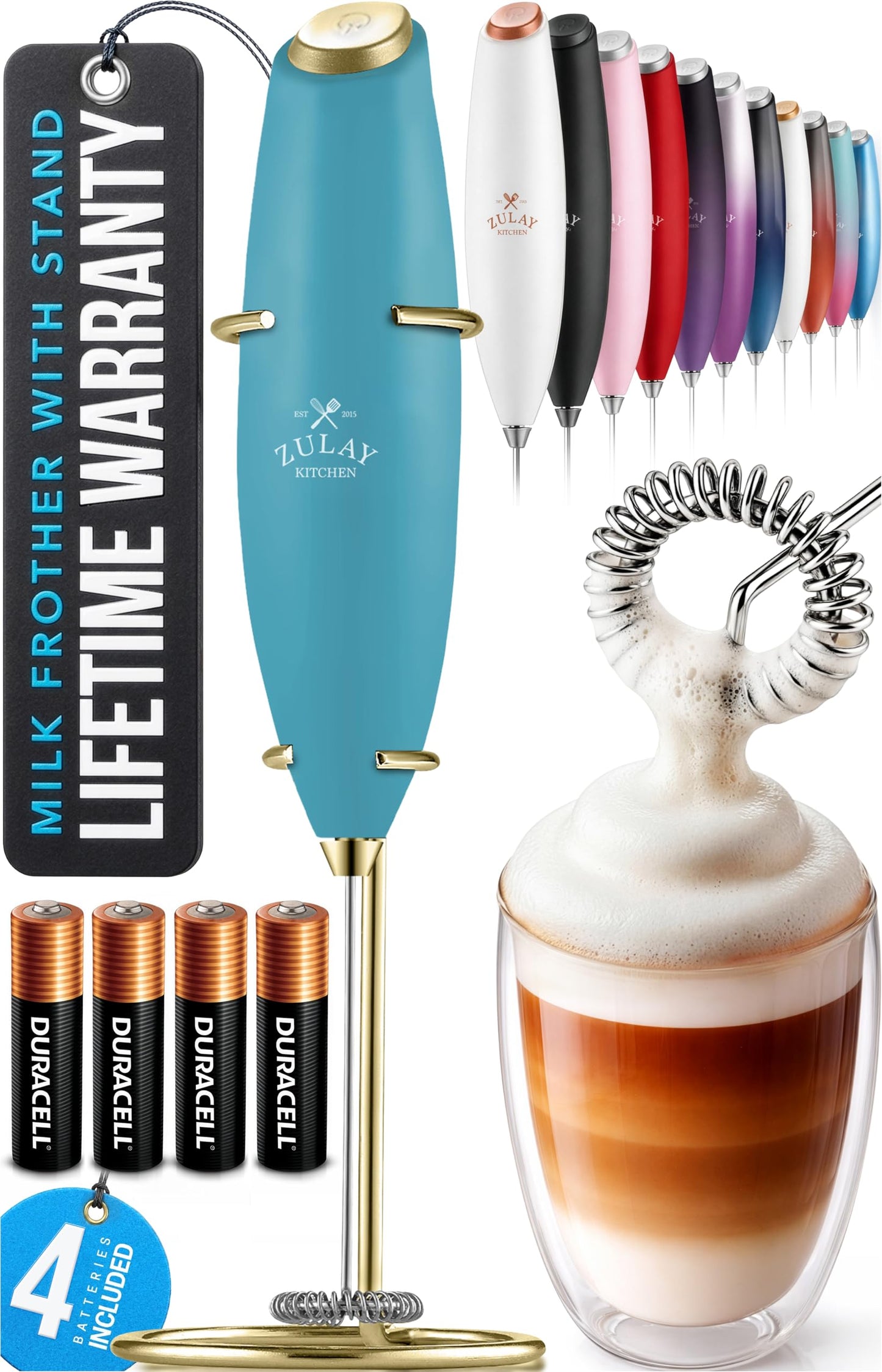Zulay Milk Boss Frother Wand with Stand & Batteries