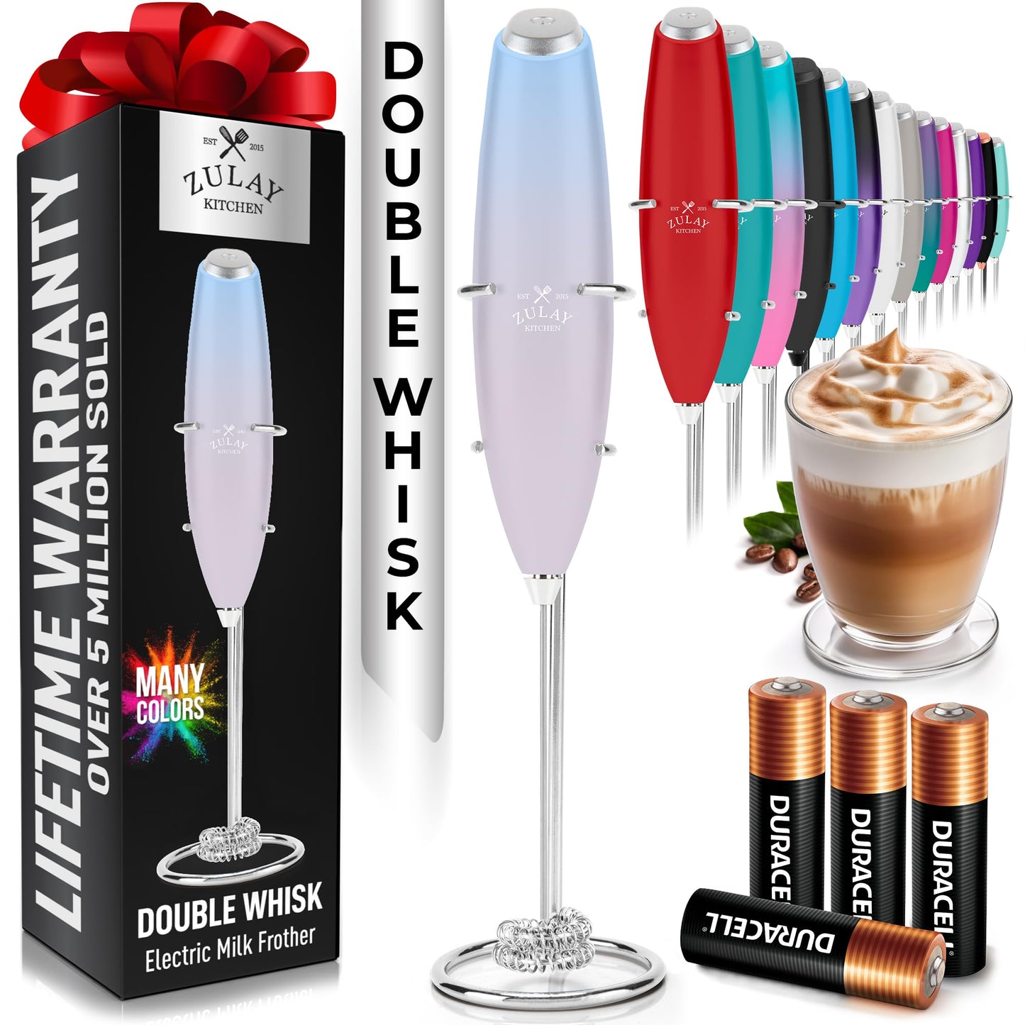 Zulay Milk Boss Frother Wand with Stand & Batteries