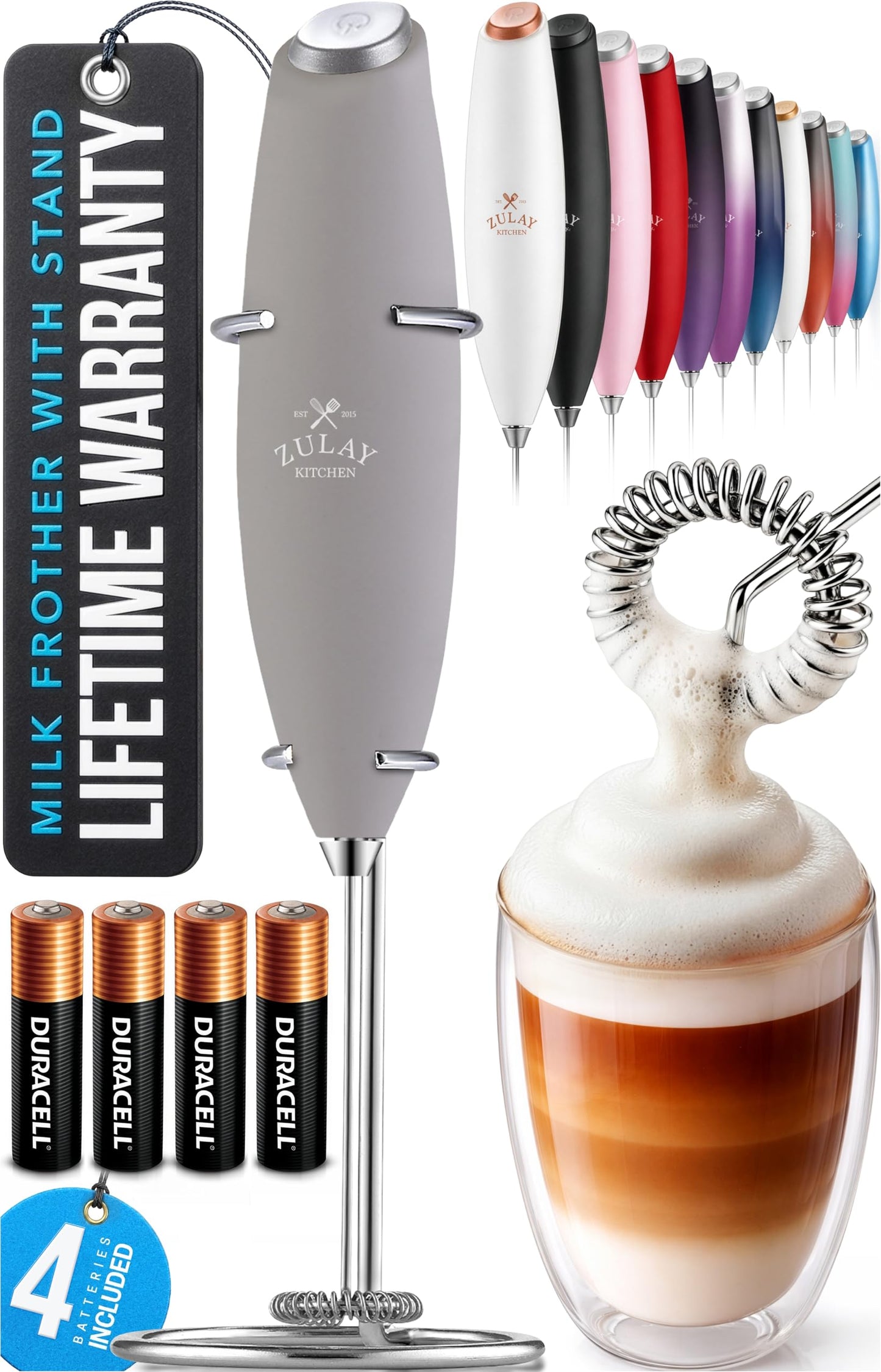Zulay Milk Boss Frother Wand with Stand & Batteries