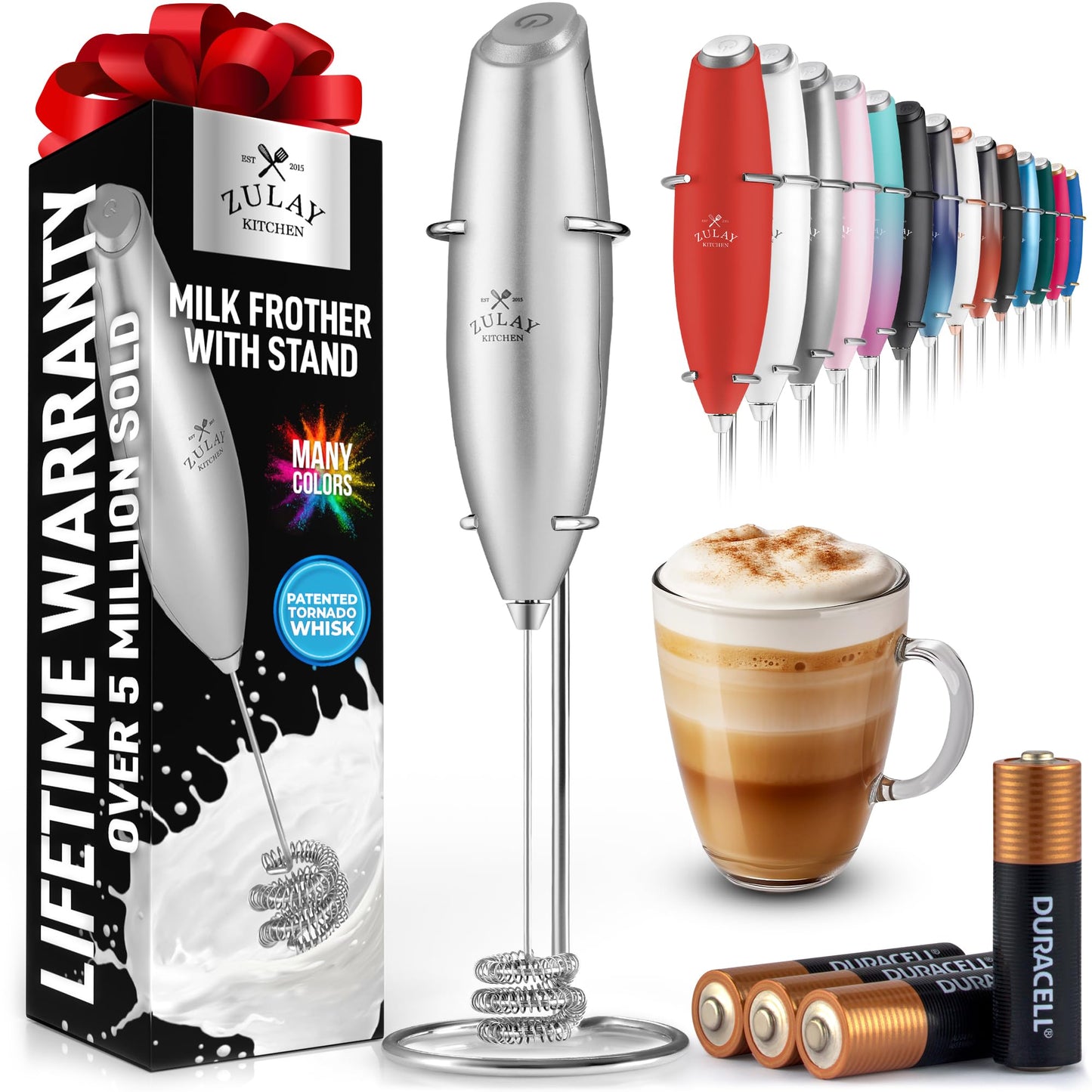 Zulay Milk Boss Frother Wand with Stand & Batteries