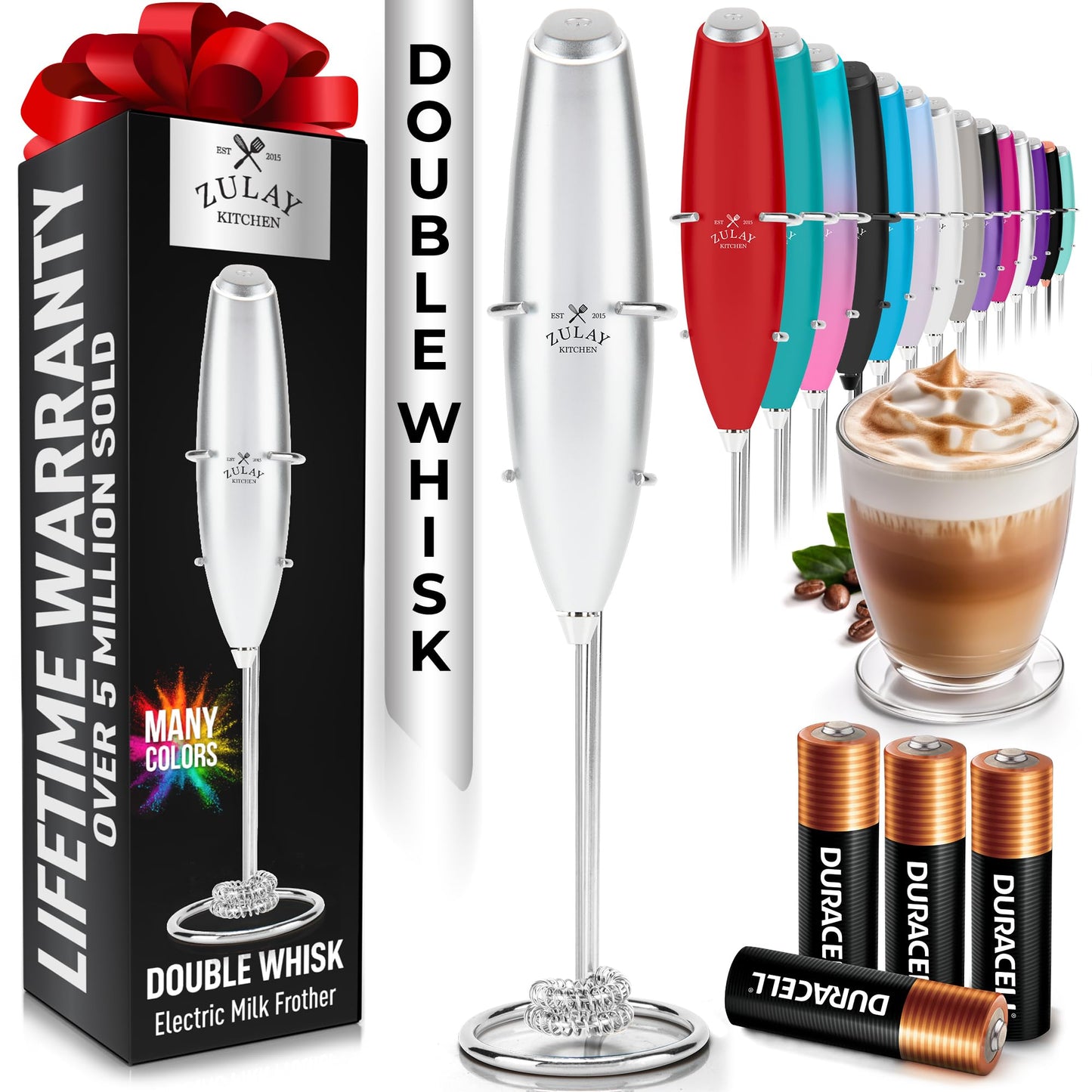 Zulay Milk Boss Frother Wand with Stand & Batteries
