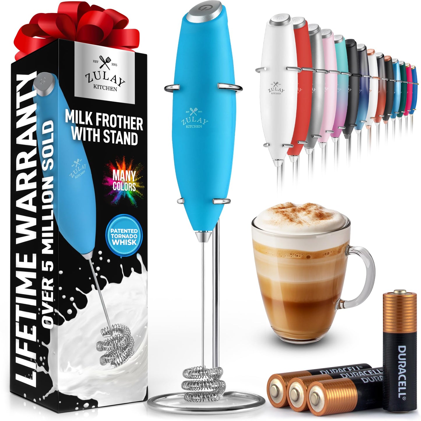 Zulay Milk Boss Frother Wand with Stand & Batteries