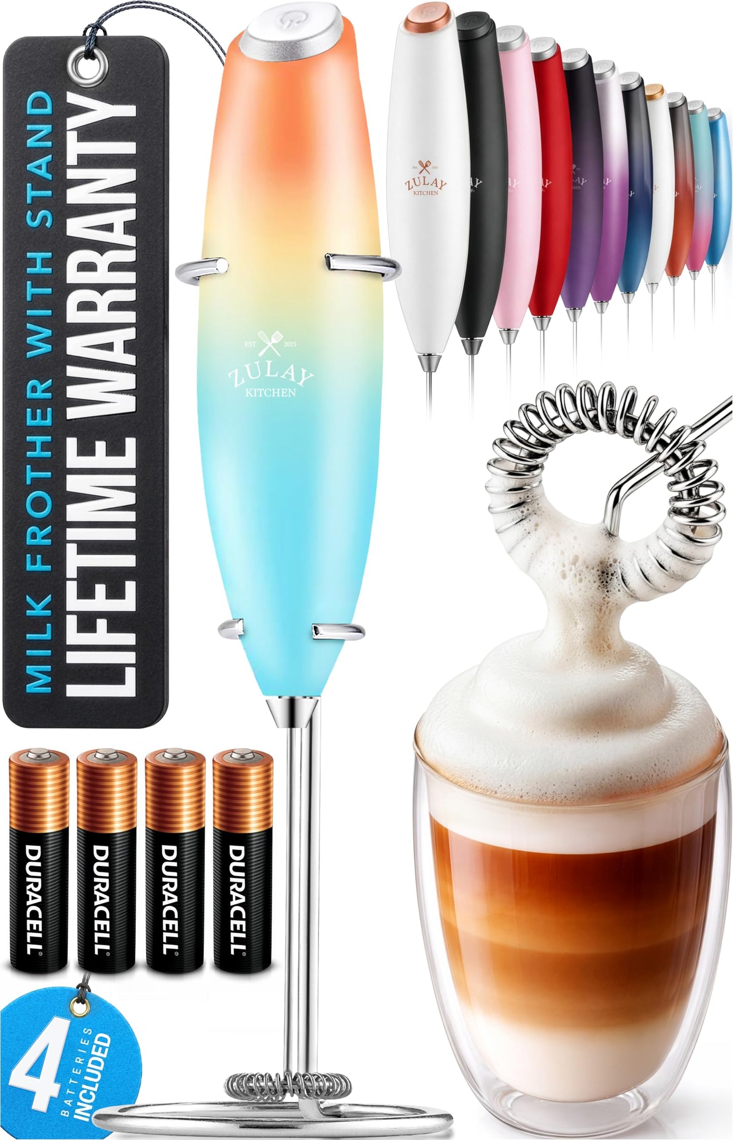 Zulay Milk Boss Frother Wand with Stand & Batteries