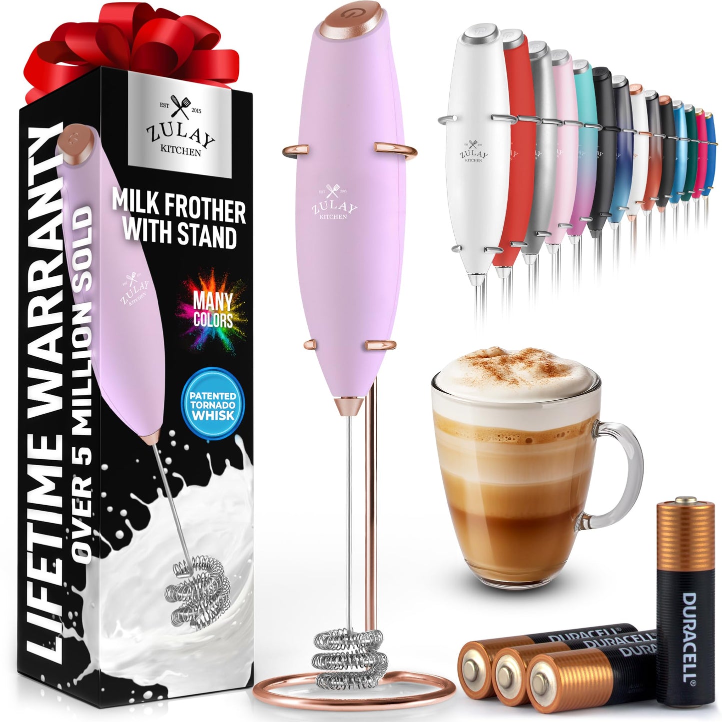 Zulay Milk Boss Frother Wand with Stand & Batteries