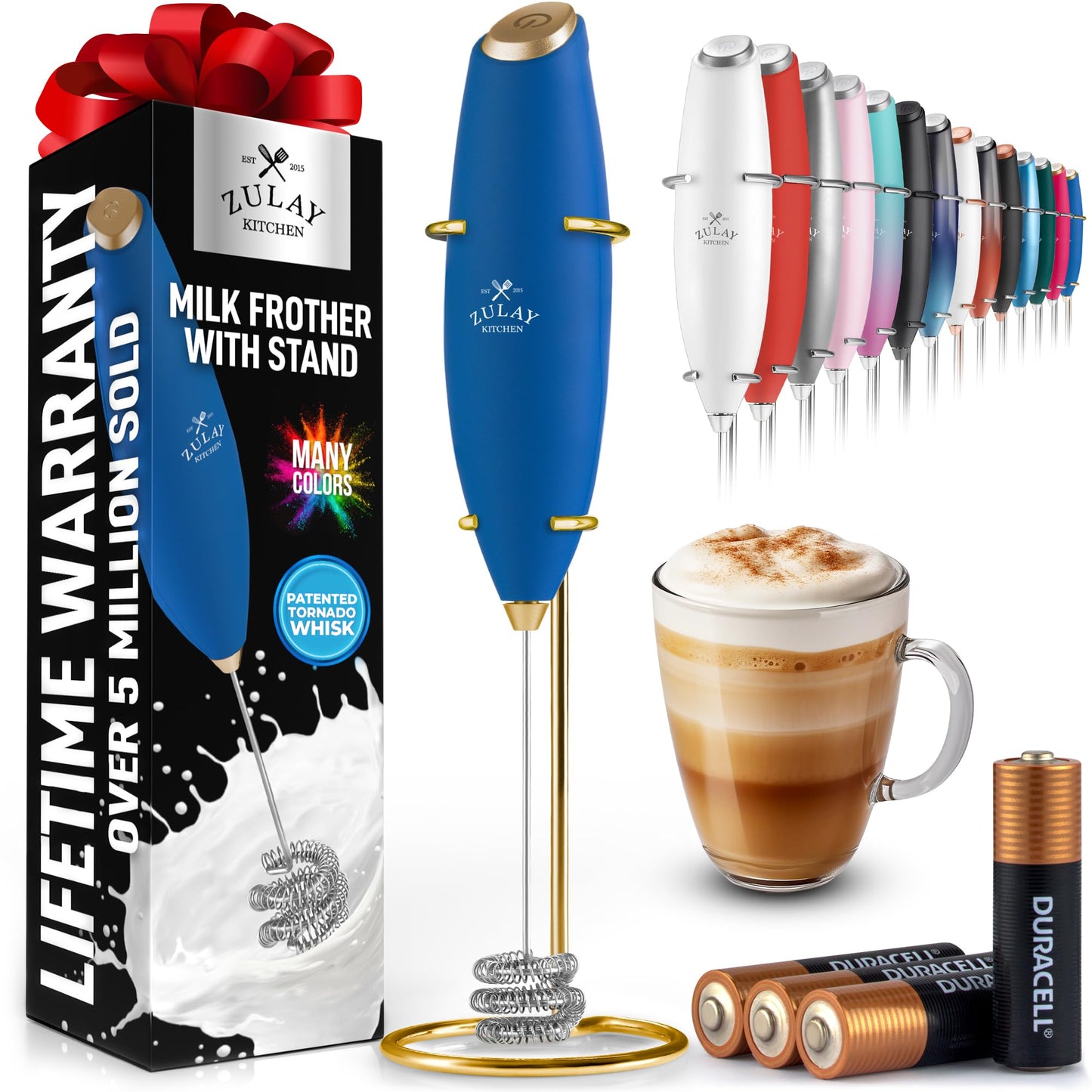 Zulay Milk Boss Frother Wand with Stand & Batteries
