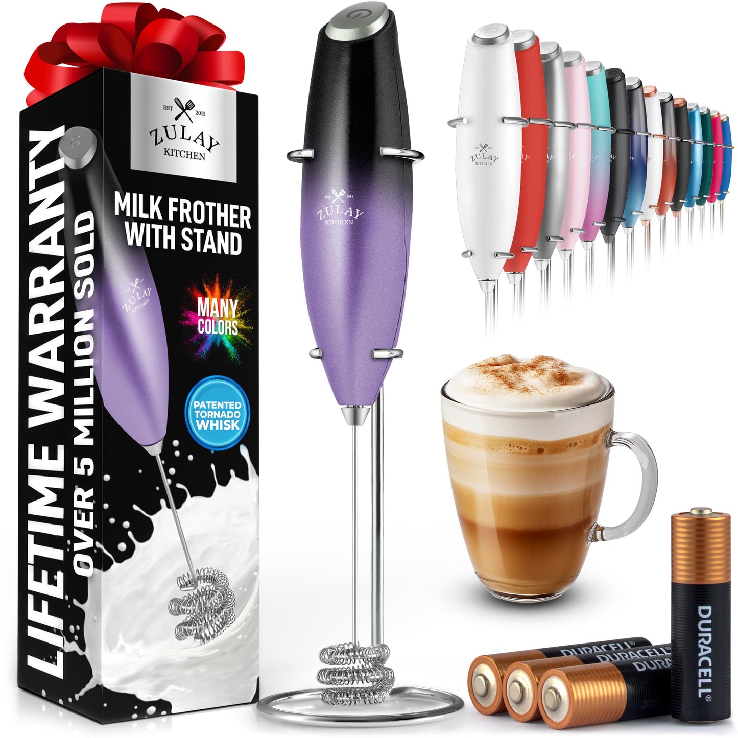 Zulay Milk Boss Frother Wand with Stand & Batteries