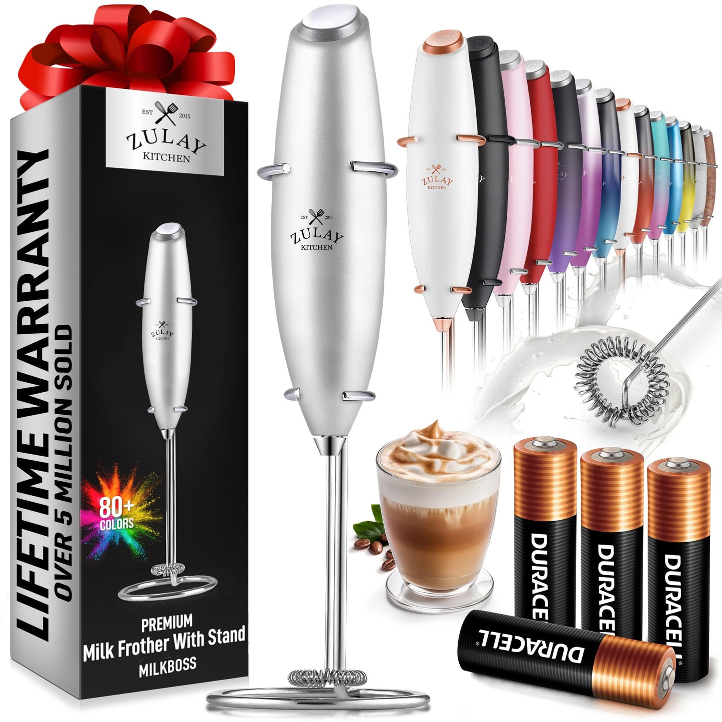 Zulay Milk Boss Frother Wand with Stand & Batteries