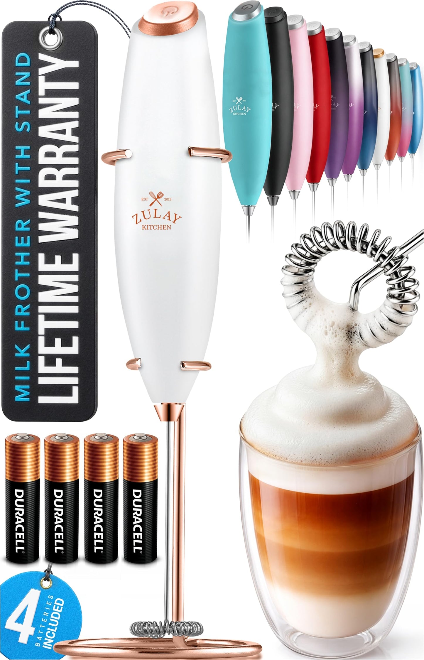 Zulay Milk Boss Frother Wand with Stand & Batteries