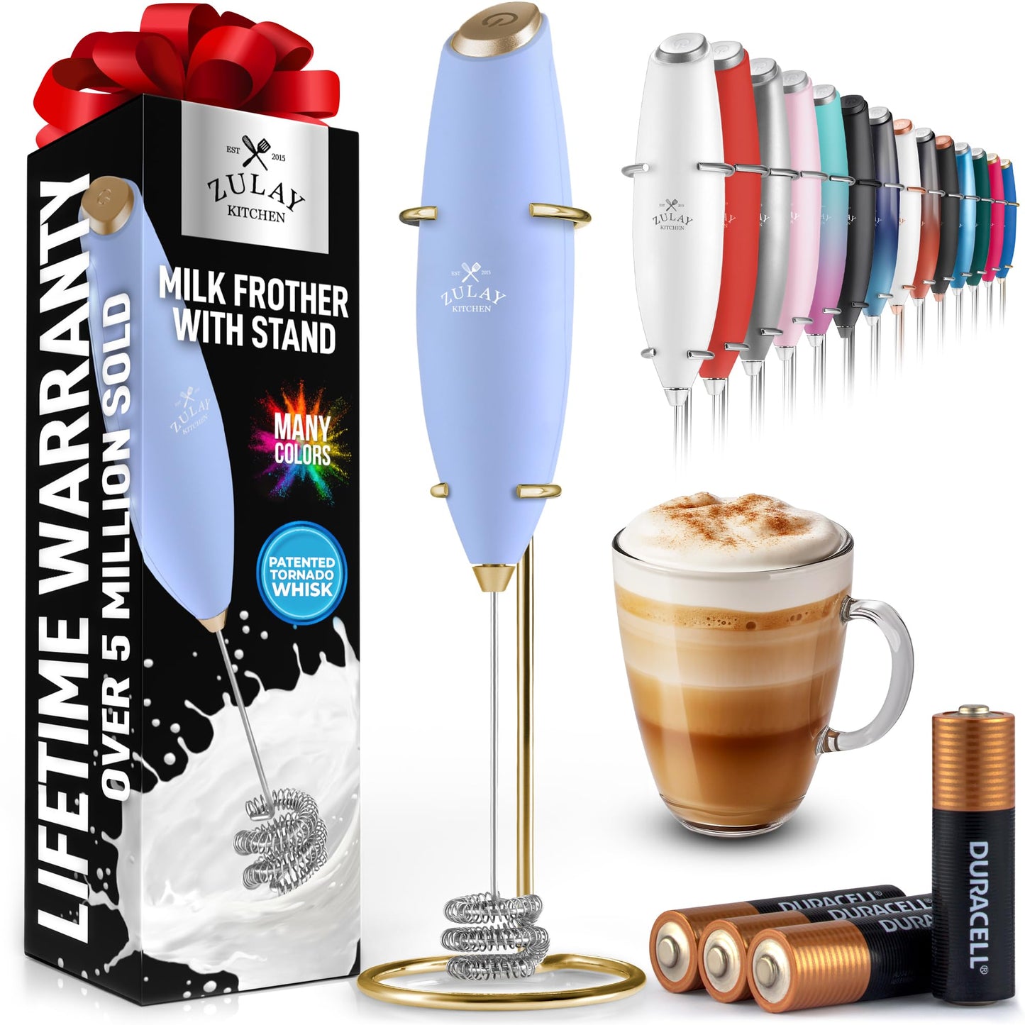 Zulay Milk Boss Frother Wand with Stand & Batteries